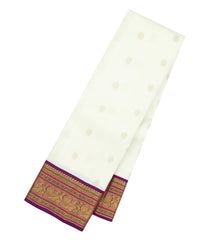 White Handloom Korvai Kanchipuram Silk Saree With Zari Buttas-KA16415