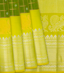 Dark Green Handloom Chirala Soft Silk Saree With Kamalam Motifs-Dark Green