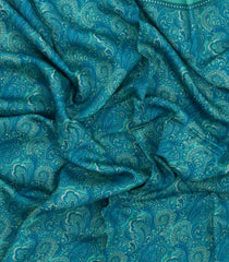 Cyan Printed Tussar Silk Saree With Floral Motifs-TU3618