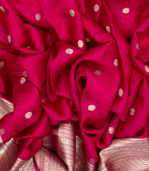 Hot Pink Mysore Crepe Silk Saree With Floral Motifs & Zari Border