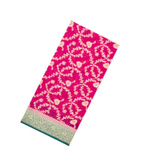 Pink Handloom Banarasi Khaddi Georgette Silk Saree With Contrast Border-BE1817