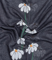 Dark Grey Printed Synthetic Linen Saree With Floral Motifs-SY0078