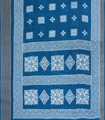 Steel Blue Printed Synthetic Dola Saree With Zari Stripes & Border-BL5402