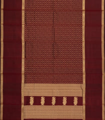 Dark Maroon Handloom Kanchipuram Silk Saree With Checks & Buttas-KA14364