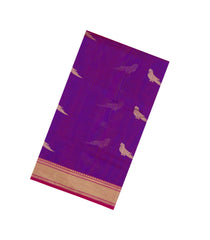 Purple Handloom Silk Cotton Saree With Parrot Buttas-SC4400