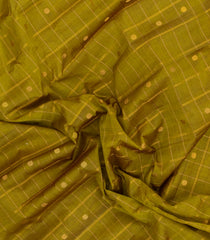 Olive Green Handloom Gadwal Silk Cotton Saree With Zari Checks & Buttas -GA0285