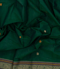 Dark Green Handloom Kanchi Cotton Saree With Annam Buttas-KC1696