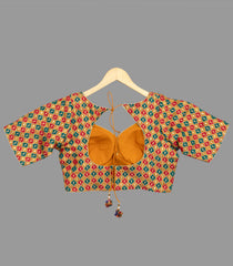 Multi-colored Butta Half-sleeve Blouse With A Sweetheart Neckline-RB5140