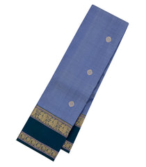 Steel Blue Handloom Kanchipuram Silk Saree With Buttas-KA15134
