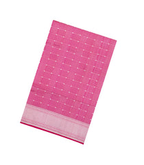 Pink Handloom Banarasi Silk Saree With Geometric Motifs In Chekcs-BE1883
