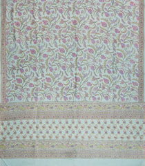 Steel Blue Woven Chanderi Cotton Saree With Printed Floral Motifs-CC1316