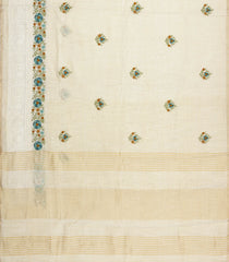 Cream Woven Art Linen Saree With Embroidered Buttas & Border-BL6033