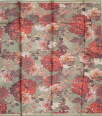 Taupe Handloom Tussar Silk Saree With Printed Floral Motifs-TU2880