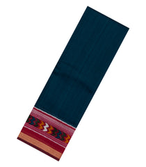 Navy Blue Printed Chanderi Cotton Saree With Zari Border-BL5492