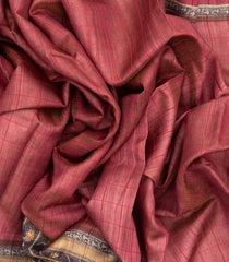 Dusty Pink Handloom Tussar Silk Saree With Printed Floral Motifs-TU2715