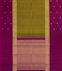 Olive Green Handloom Kanchipuram Silk Saree With Zari Checks -KA14117
