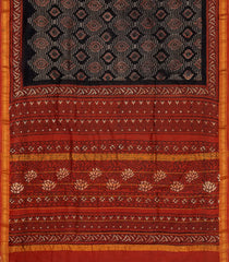 Black Printed Chanderi Cotton Saree With Zari Border-CC1486