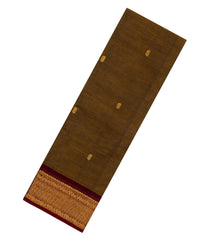 Dark Olive Woven Chettinad Cotton Saree With Contrast Border-CN1840