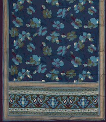 Navy Blue Woven Synthetic Brasso Saree With Printed Floral Motifs-BL4899