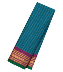 Steel Blue Handloom Gadwal Silk Cotton Saree With Stripes-GA0377