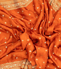 Orange Woven Blended Satin Saree With  Hand Embroidered Floral Motifs-EN1748