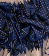 Navy Blue Handloom Soft Silk Saree With Zari Stripes & Temple Border-SO4002