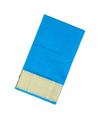Sky Blue Handloom Silk Cotton Saree With Mango Zari Border-SC3589