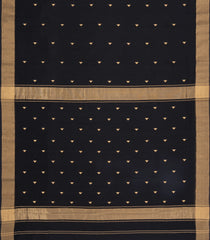 Black Handloom Maheswari Silk Cotton Saree With Floral Buttas & Zari Border-SC4865