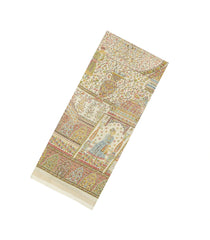 Cream Printed Synthetic Dola Silk Saree With Zari Border-SY0255