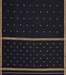 Black Handloom Maheswari Silk Cotton Saree With Floral Buttas & Zari Border-SC4856