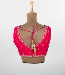 Hot Pink Embroidered Blended Raw Silk Readymade Sleeveless Blouse RB5197