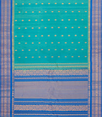 Turquoise Handloom Gadwal Silk Saree With Buttas & Contrast Border -GA0454