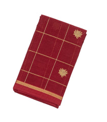 Crimson Handloom Kanchi Cotton Saree With Lotus Buttas & Zari Checks