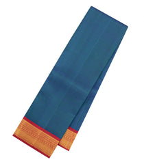 Dark Blue Handloom Kanchipuram Silk Saree With Contrast Border-KA16430