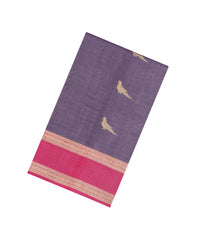 Lilac Handloom Silk Cotton Saree With Buttas & Contrast Border-SC4194