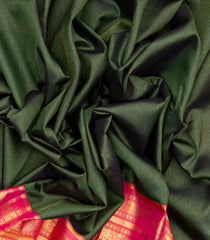 Bottle Green Handloom Korvai Kanchipuram Silk Saree With Zari Stripes-KA12753