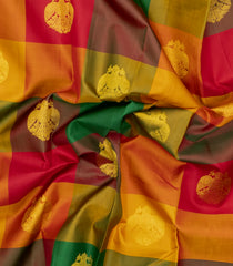 Multi Colour Handloom Korvai Kanchipuram Silk Saree With Checks & Buttas-KA15849