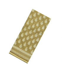 Olive Green Printed Chanderi Cotton Saree With Floral Motifs-CC1478