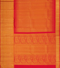 Red Handloom Kanchipuram Silk Saree With Temple Zari Border-KA15324