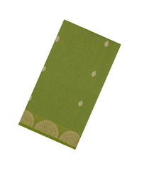 Green Handloom Bengal Cotton Saree With Floral Buttas-BG1621