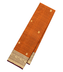 Rust Handloom Kanchipuram Silk Saree With Checks & Buttas-KA14671