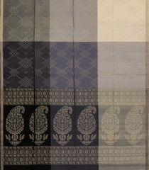 Grey & Cream Handloom Soft Silk Saree With Diamond Motifs-SO4488