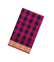 Black & Pink Handloom Silk Cotton Saree With Checks & Zari Border-SC4615