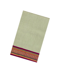 Shadow Green Handloom Korvai Silk Cotton Saree With Magenta Border-SC3903