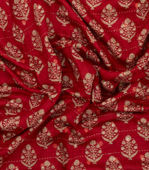 Red Printed Tussar Silk Saree With Floral Motifs-TU3635