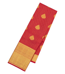 Red Handloom Kanchipuram Silk Saree With Checks & Buttas-KA15208