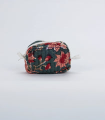 Dark Grey Cotton Bagru Printed Coin Pouch With Zipper-ACS1074