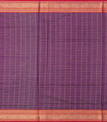 Purple Handloom Silk Cotton Saree With Checks-SC4286