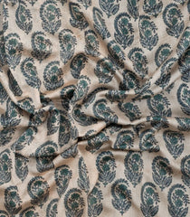 Cream Printed Chanderi Cotton Saree With Zari Border-CC1557