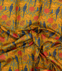 Mustard Printed Pure Silk Saree With Bird Motifs-PS0826